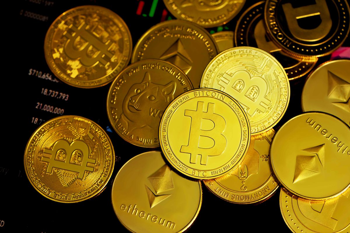 Pile of gold cryptocurrency coins