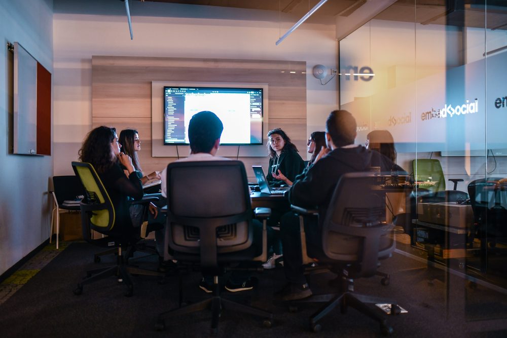 Team reviewing charts together in an office